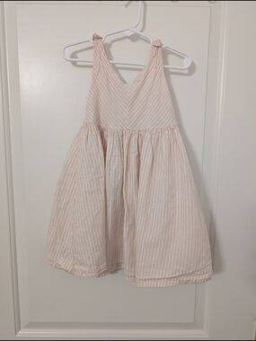 Hope And Henry Pink Striped Linen And Organic Cotton Dress With Bow Size 3T
